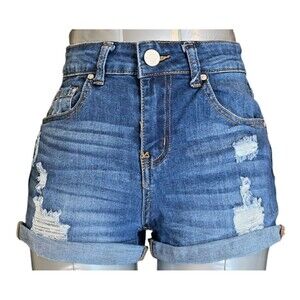 Indigo Rein Shorts Women 3 Stretch High Rise Distressed Denim (W26 L2)